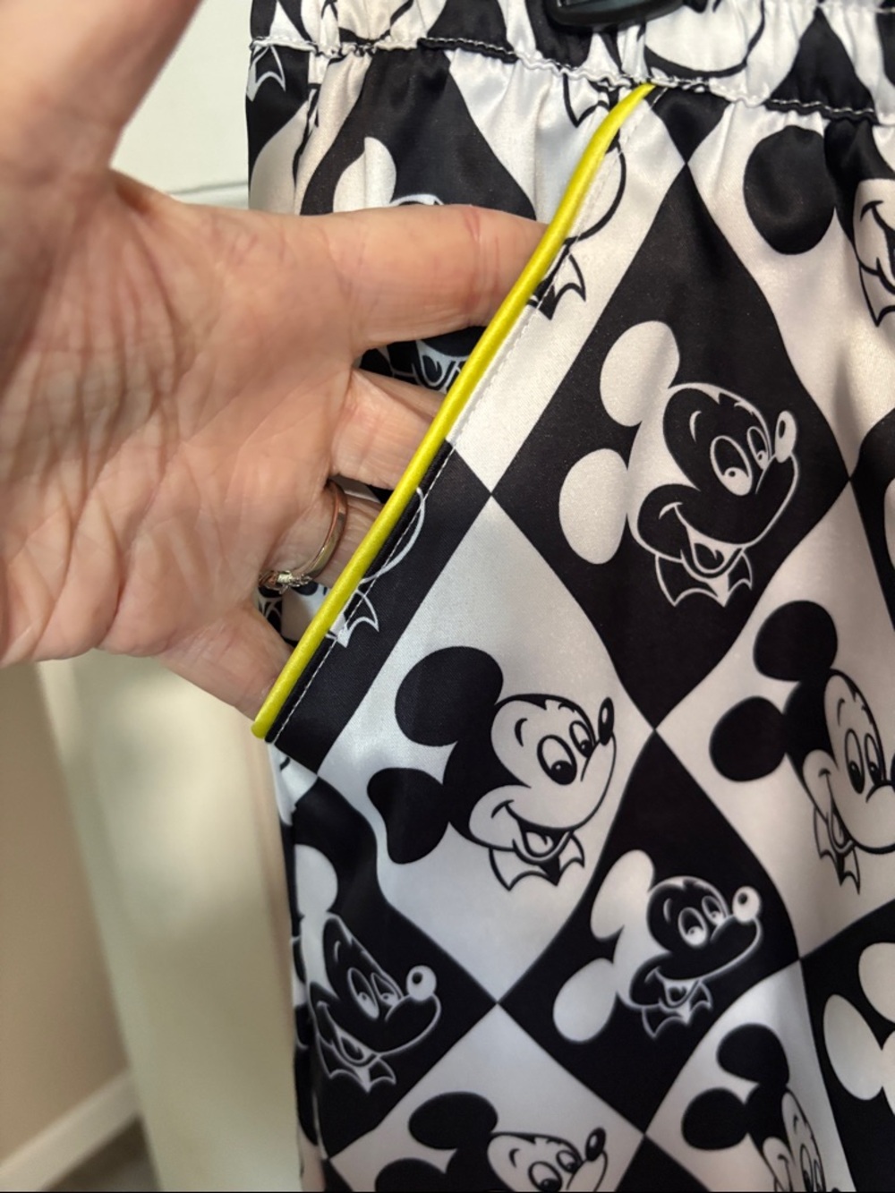 Disney Black & White Mickey Mouse Diamond Print Lounge Pants with Yellow Trim - Picture 5 of 8